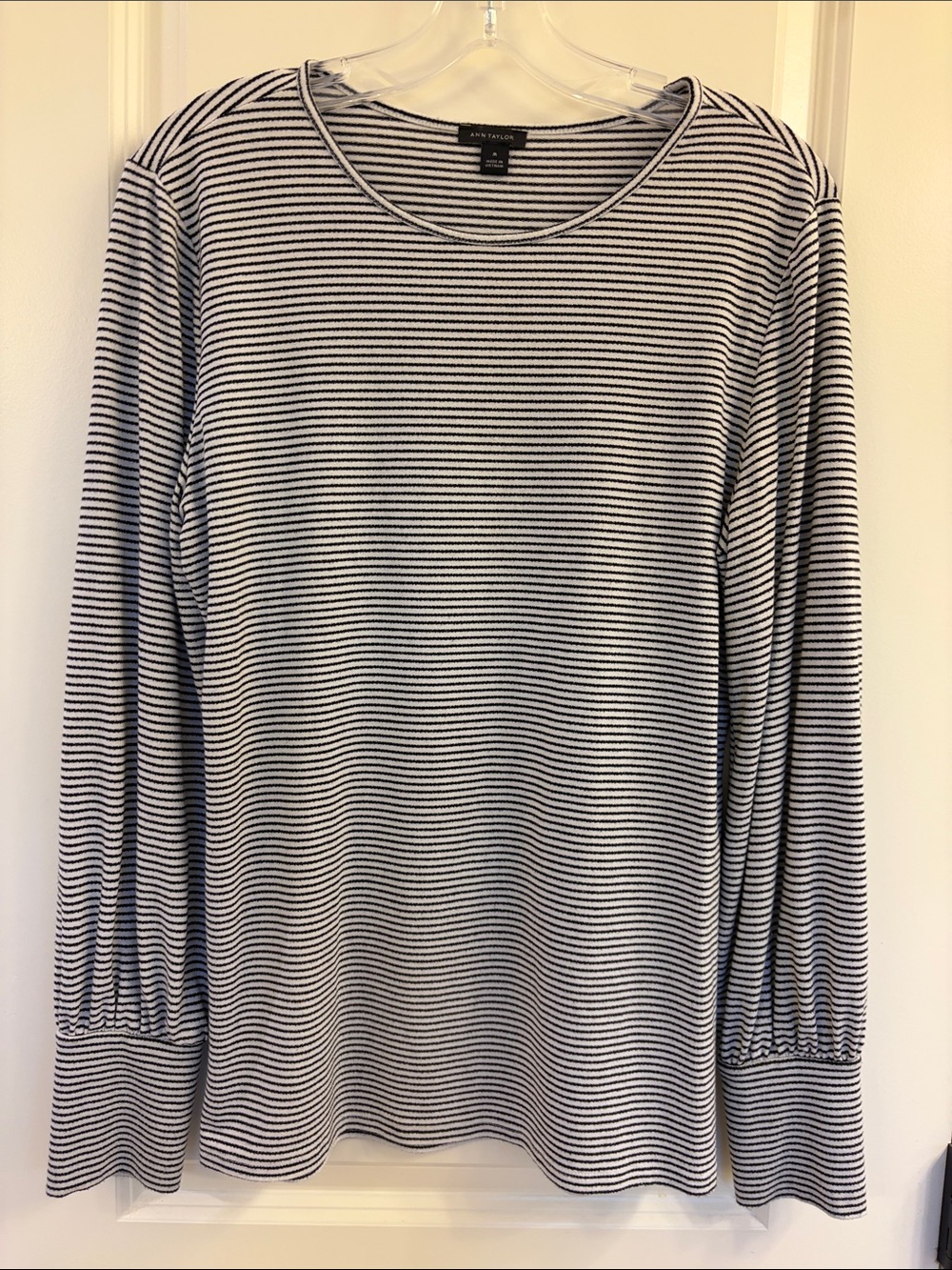 Ann Taylor Black & White Striped Long Sleeve Tee